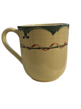 Lenox Tan Coffee Mug Green Scroll Border Ribbon Pattern Dishwasher Safe Set or S
